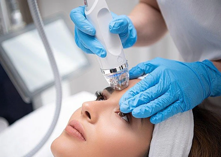Luxury skin-detail portrait showing refined pores for RF microneedling