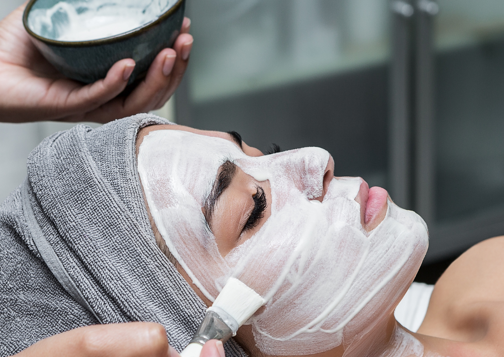 Luxury portrait with luminous hydrated glow for facial treatment
